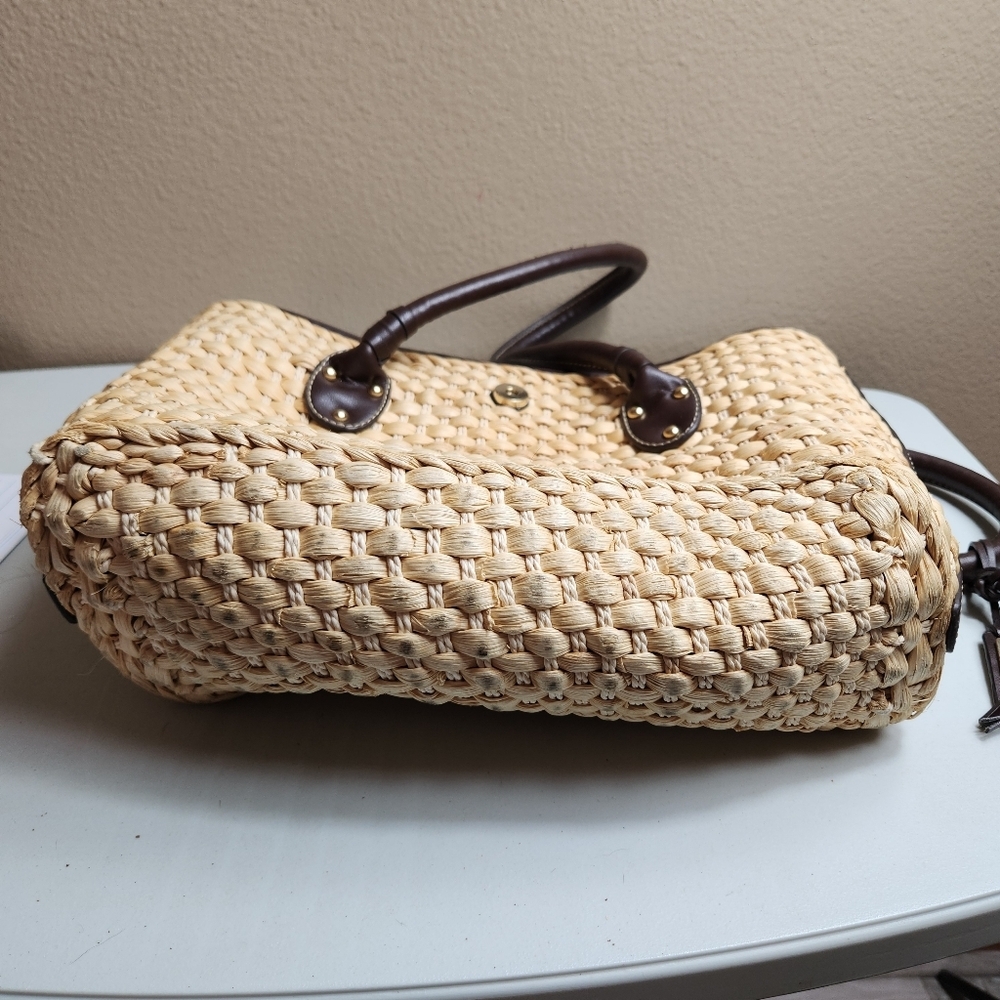 Chaps Straw Basket Weave Handbag Purse - Picture 8 of 8